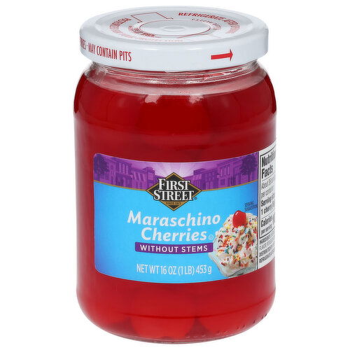 First Street Cherries, Maraschino, without Stems, Large