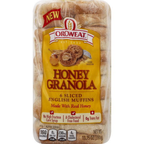 OROWEAT English Muffins, Honey Granola, Sliced