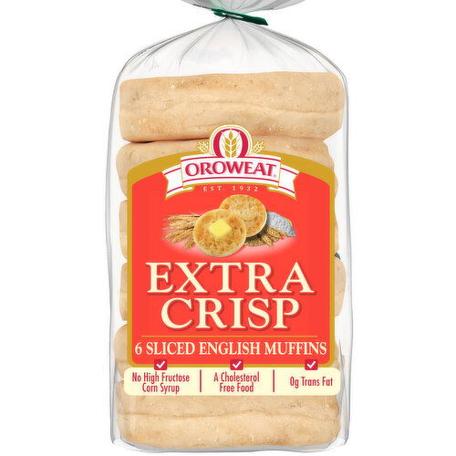 Oroweat Extra Crisp Plain English Muffins, 6 count, 12.5 oz