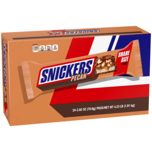 Snickers SNICKERS Pecan Milk Chocolate Candy Bar, Share Size, 24 ct
