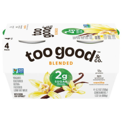 Too Good & Co. Yogurt, Low Fat, Blended, Vanilla, 4 Pack