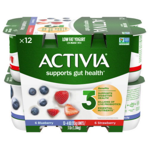 Activia low fat yogurt,Strawberry and Blueberry flavoured