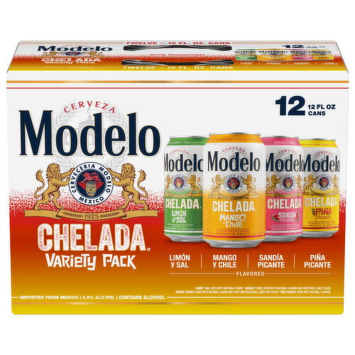 Modelo Chelada Limon Y Sal/Mango Y Chile/Sandia Picante/Pina Picante Beer Variety Pack 12 pk/12 oz
