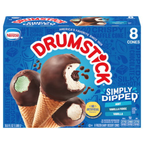 Drumstick Mint/Vanilla Fudge/Vanilla Frozen Dairy Dessert Cones