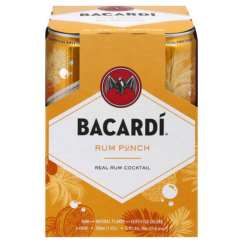 Bacardi Cocktail, Rum Punch, 4 Pack