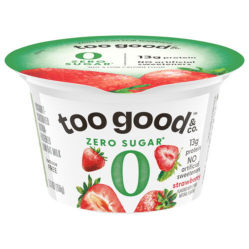 Too Good & Co. Yogurt, Zero Sugar, Low Fat Milk, Ultra-Filtered, Cultured, Strawberry