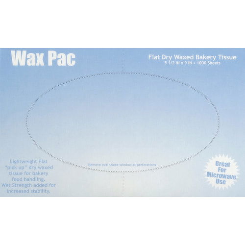 Wax Pac Bakery Tissue, Flat. Dry, Waxed