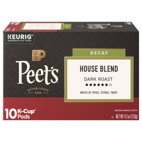 Peet's K-Cup Pods Decaf Ground Dark Roast House Blend Coffee
