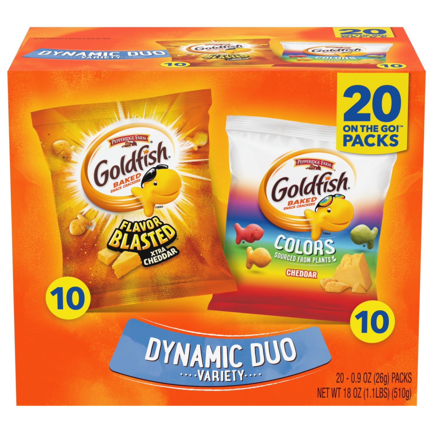 Goldfish Snack Crackers, Baked, Dynamic Duo Variety, Xtra Cheddar/Cheddar,  20 On the Go Packs - Smart \u0026 Final