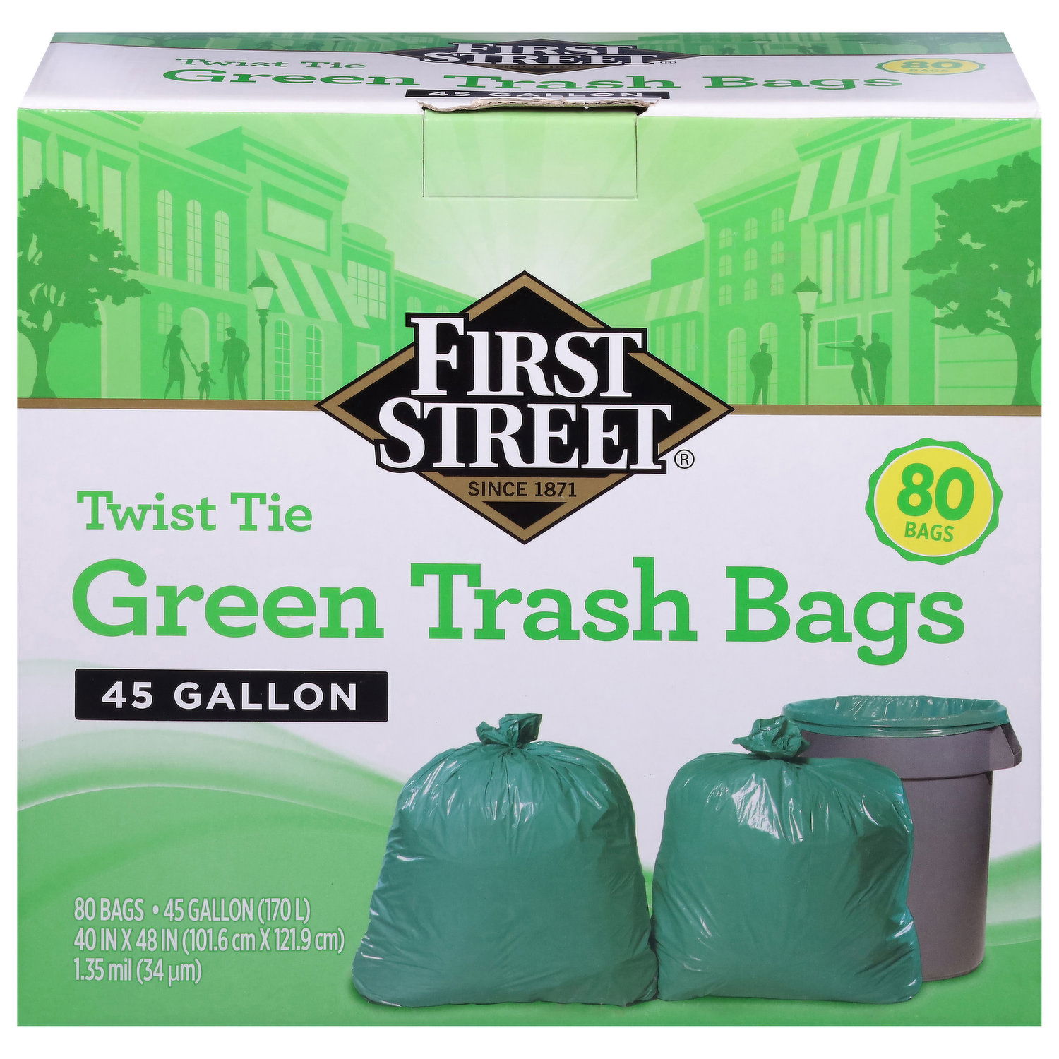 First Street Green Trash Bags, Twist Tie, 45 Gallon - Smart & Final