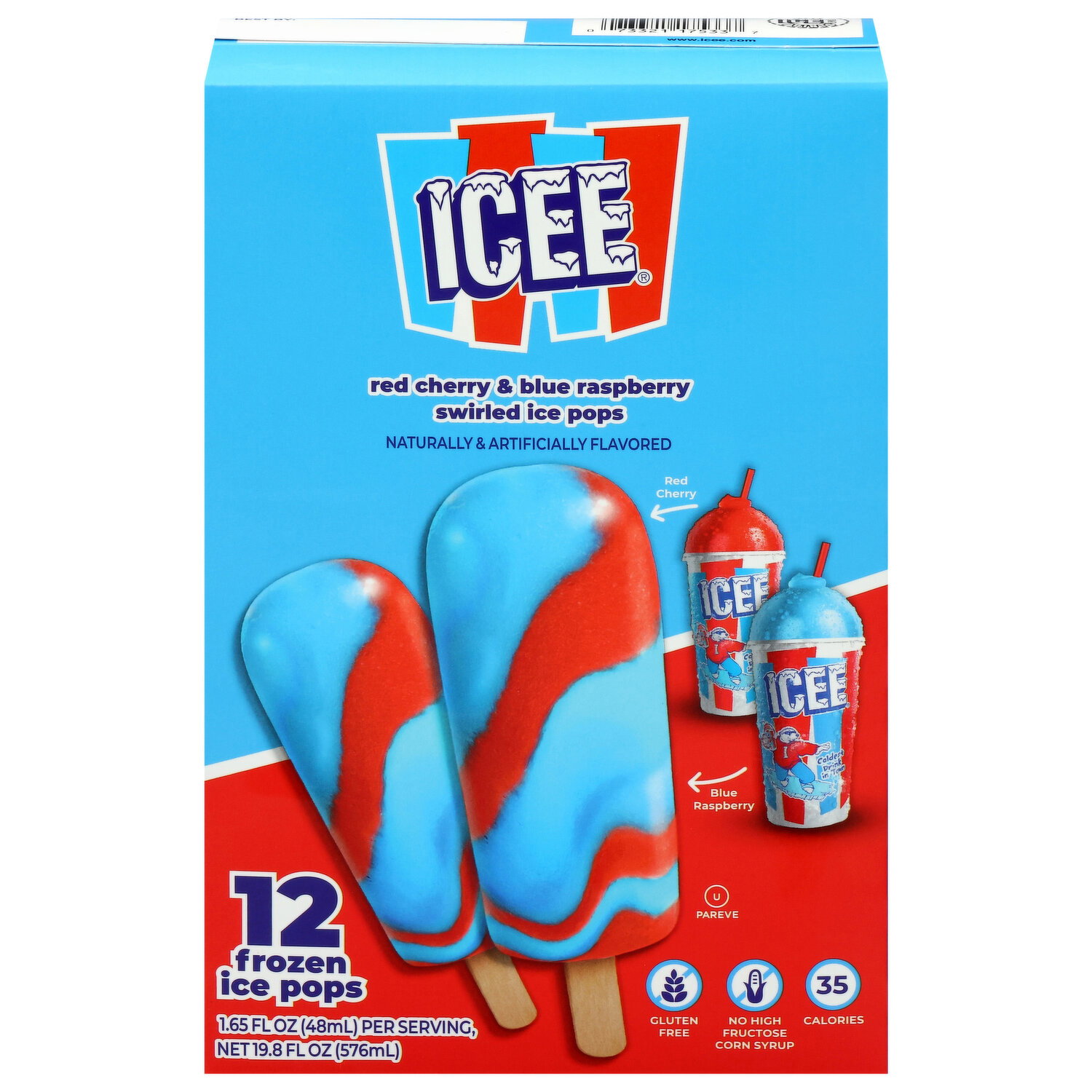 Icee Swirled Red Cherry & Blue Raspberry Frozen Ice Pops - Smart