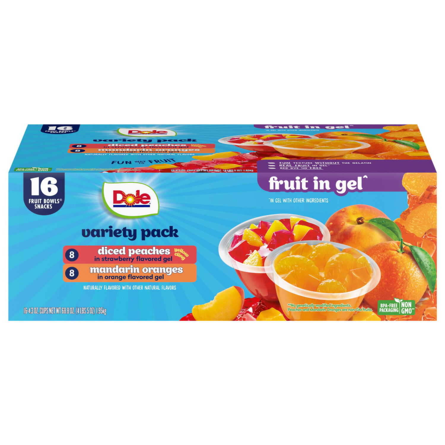 Dole Diced Peaches/Mandarin Oranges Fruit in Gel Variety Pack