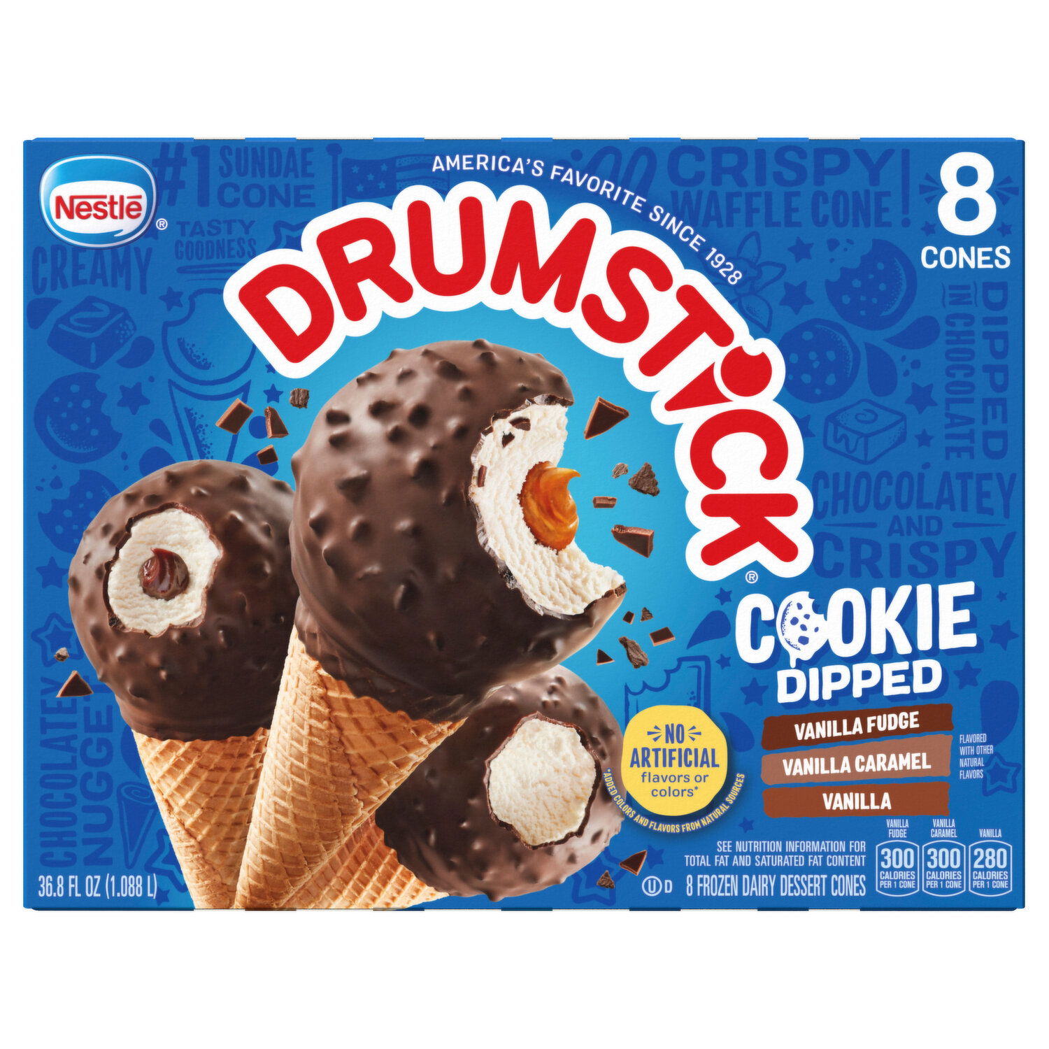 Drumstick Cookie Dipped Vanilla, Vanilla Fudge and Vanilla Caramel Ice Cream  Sundae Cone Variety Pack - Smart \u0026 Final, image size:1500x1500