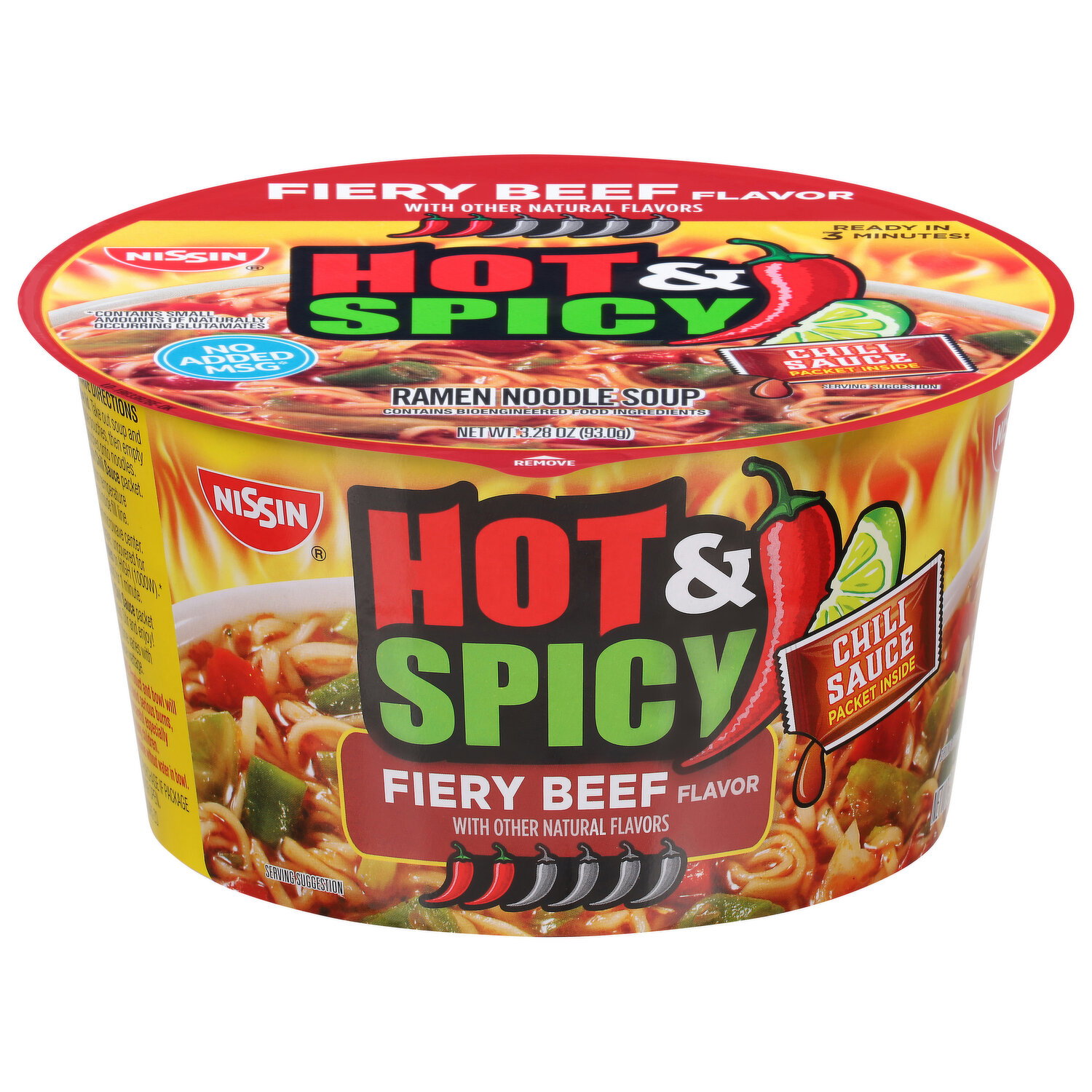 Nissin Ramen Noodle Soup, Fiery Beef Flavor, Hot & Spicy - Smart