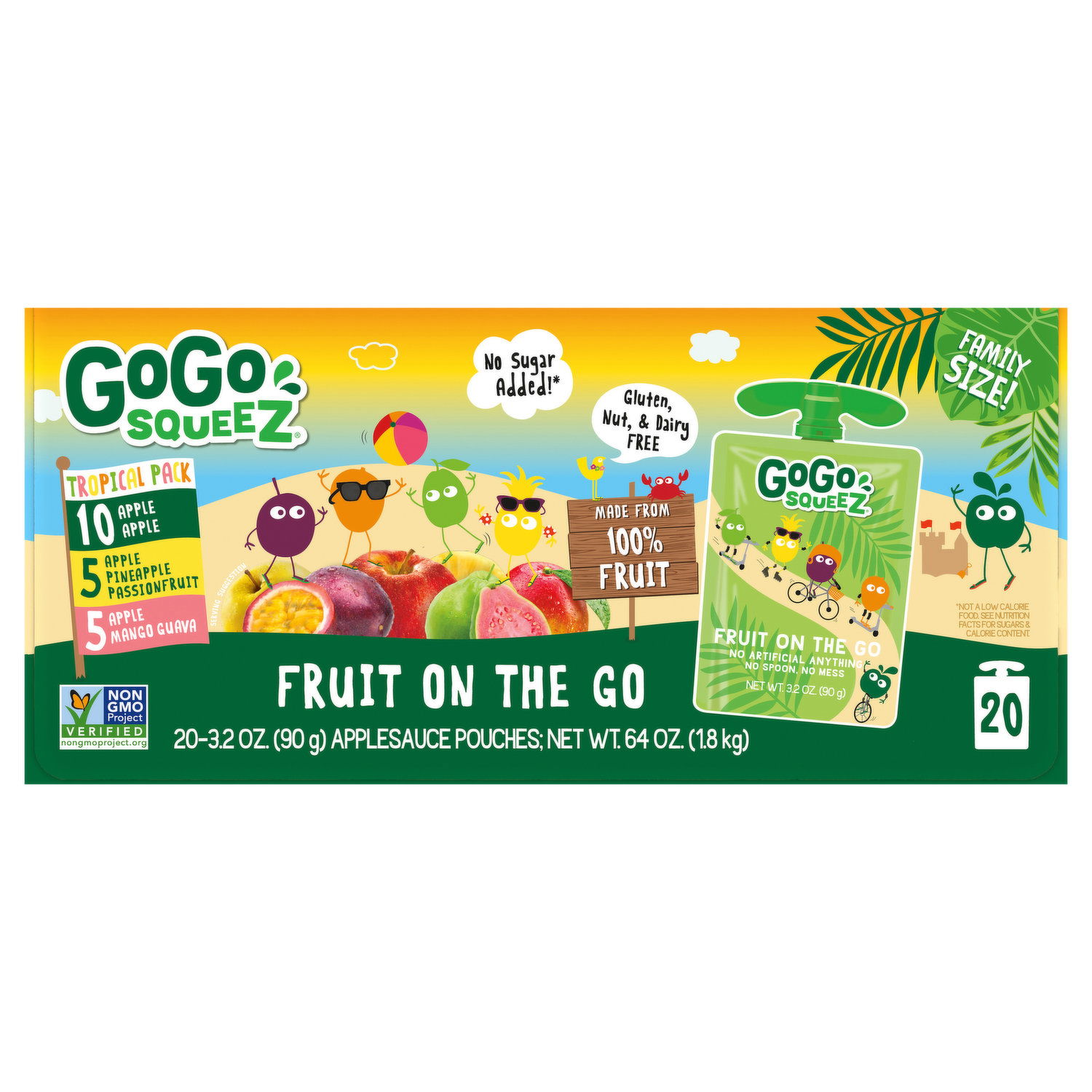 GoGo Squeez Applesauce, Fruit on the Go, Tropical Pack, Family