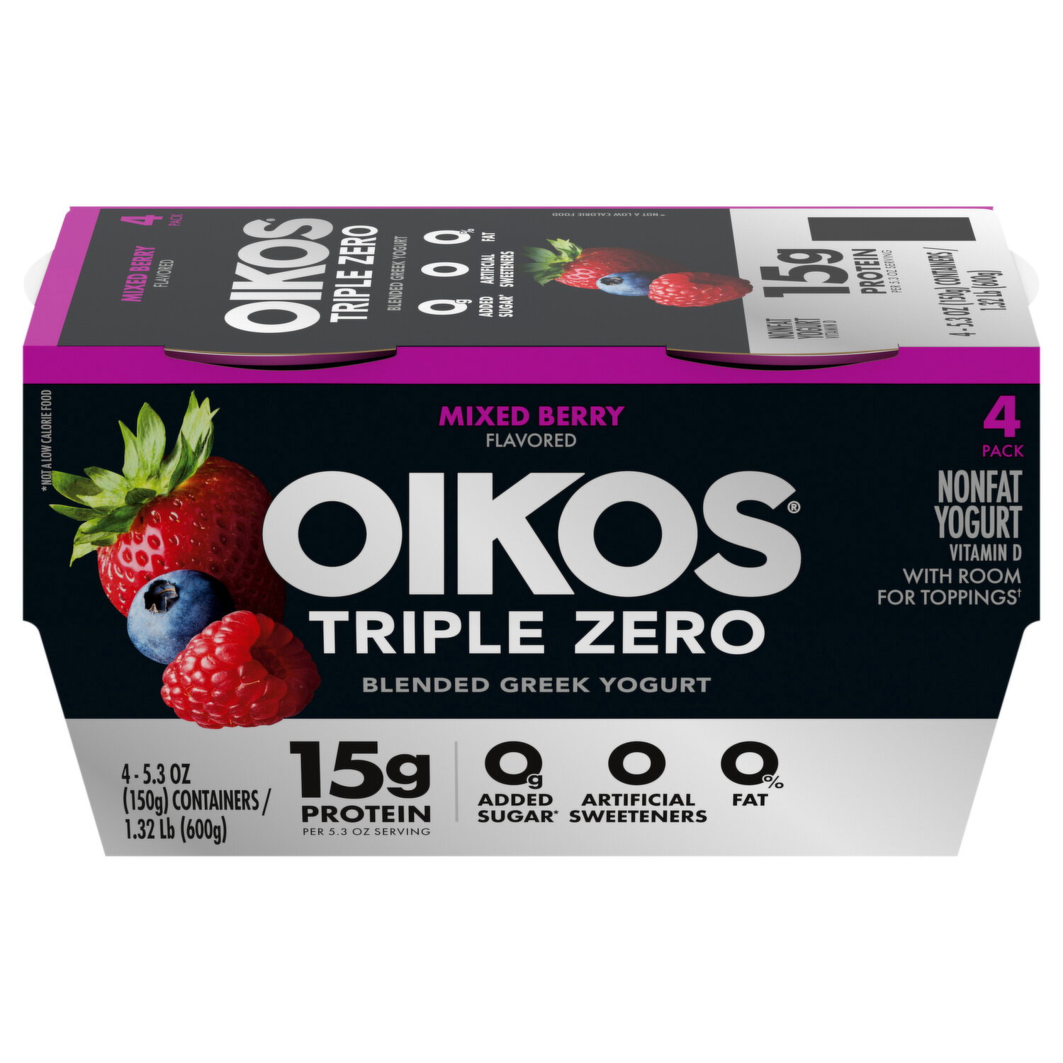 Oikos Triple Zero Mixed Berry High Protein Nonfat Greek Yogurt