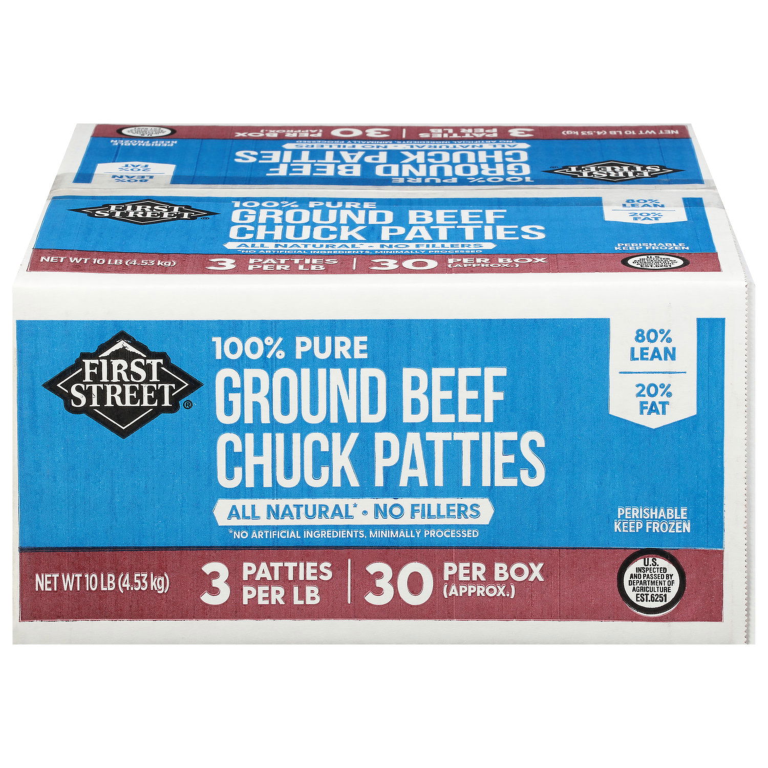 First Street Beef Chuck Patties, Ground, 80%/20%, 100% Pure